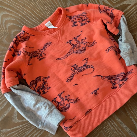 Carter/'s Infant Boys Orange Dinosaur Layered Sweatshirt Tee NWT long sleeve